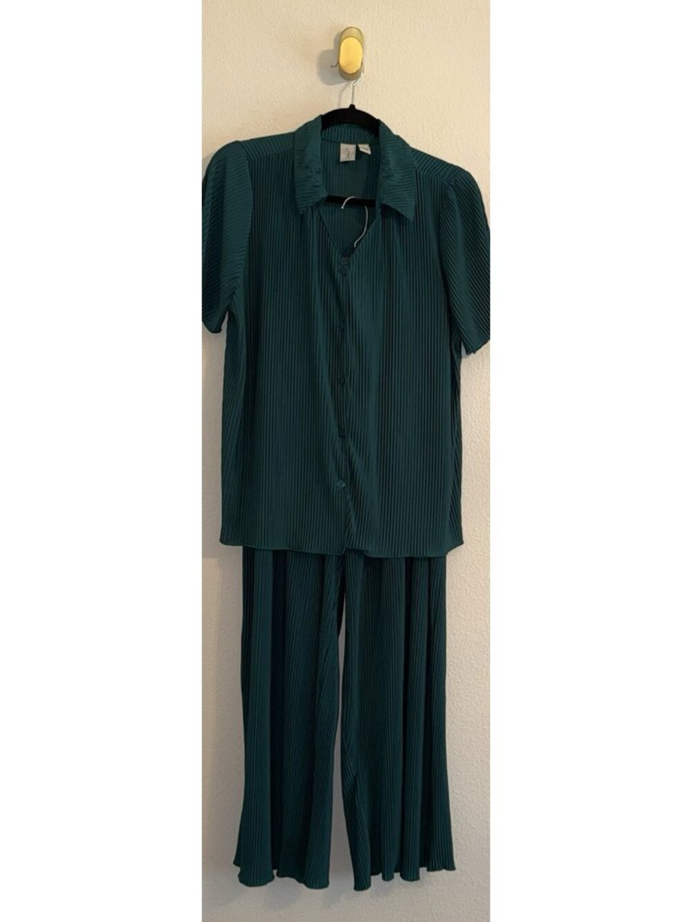 Joie Two Piece Pleated Rib Pjs Pajamas Loungewear Set Womens L Large Green - Picture 2 of 4